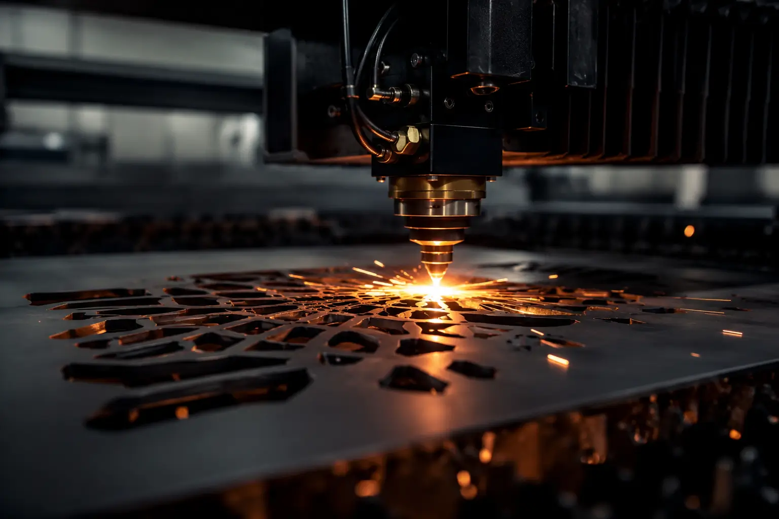 CNC laser cutting in a precision metal workshop